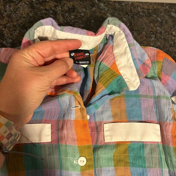 Lot of 2 Vintage Work Force by Barco Uniform Tops Plaid white cuffs XS Womens - Picture 5 of 10